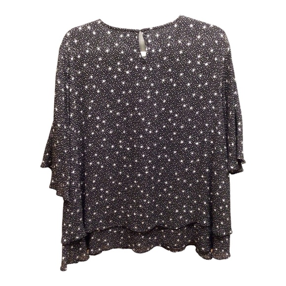 BLUE ILLUSION Blk & Wht Layered Starburst Rayon Blouse Size 3L - Picture 2 of 7
